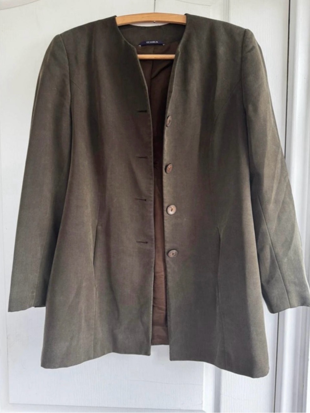 Women’s Olive Collarless Trench Coat by Versace